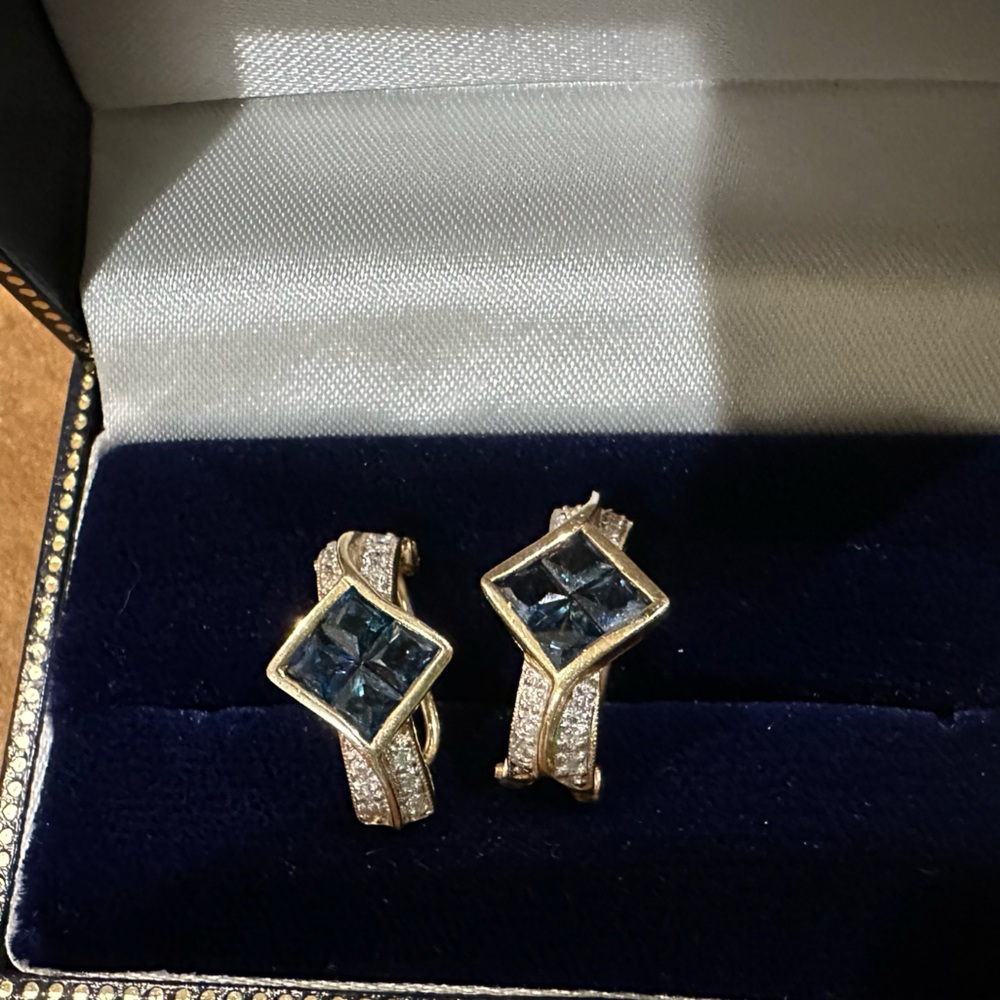 Vintage gold sapphire and diamond drop earrings
